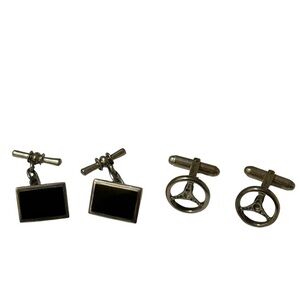 Two pairs of Elegant Black and Silver Cufflinks Set. Both is sliver ,925 stamps